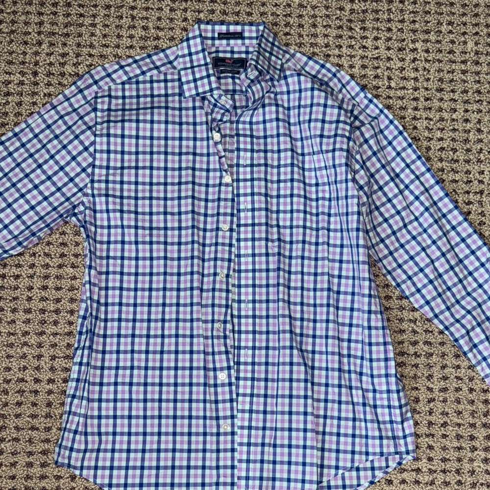 Vineyard Vines Blue and White Plaid Shirt